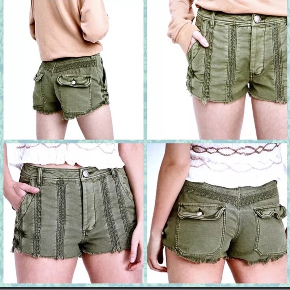 Free People Green Great Expectations Button Fly Cut Off Jean Shorts Women's - Picture 2 of 16